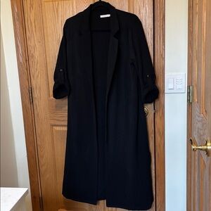 Lush Black Textured Open-Front Duster Jacket